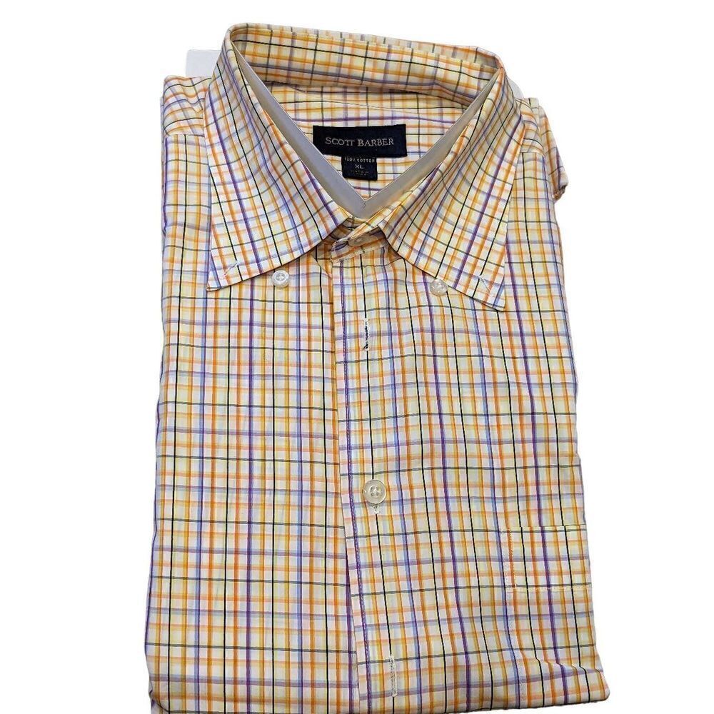 Scott Barber Men's Yellow Blue Long Sleeves Plaid Button Down Collar Shirt Sz XL